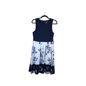 Vince Camuto.   Navy Purple Floral Print Sleeveless Pleated Skirt Dress 8